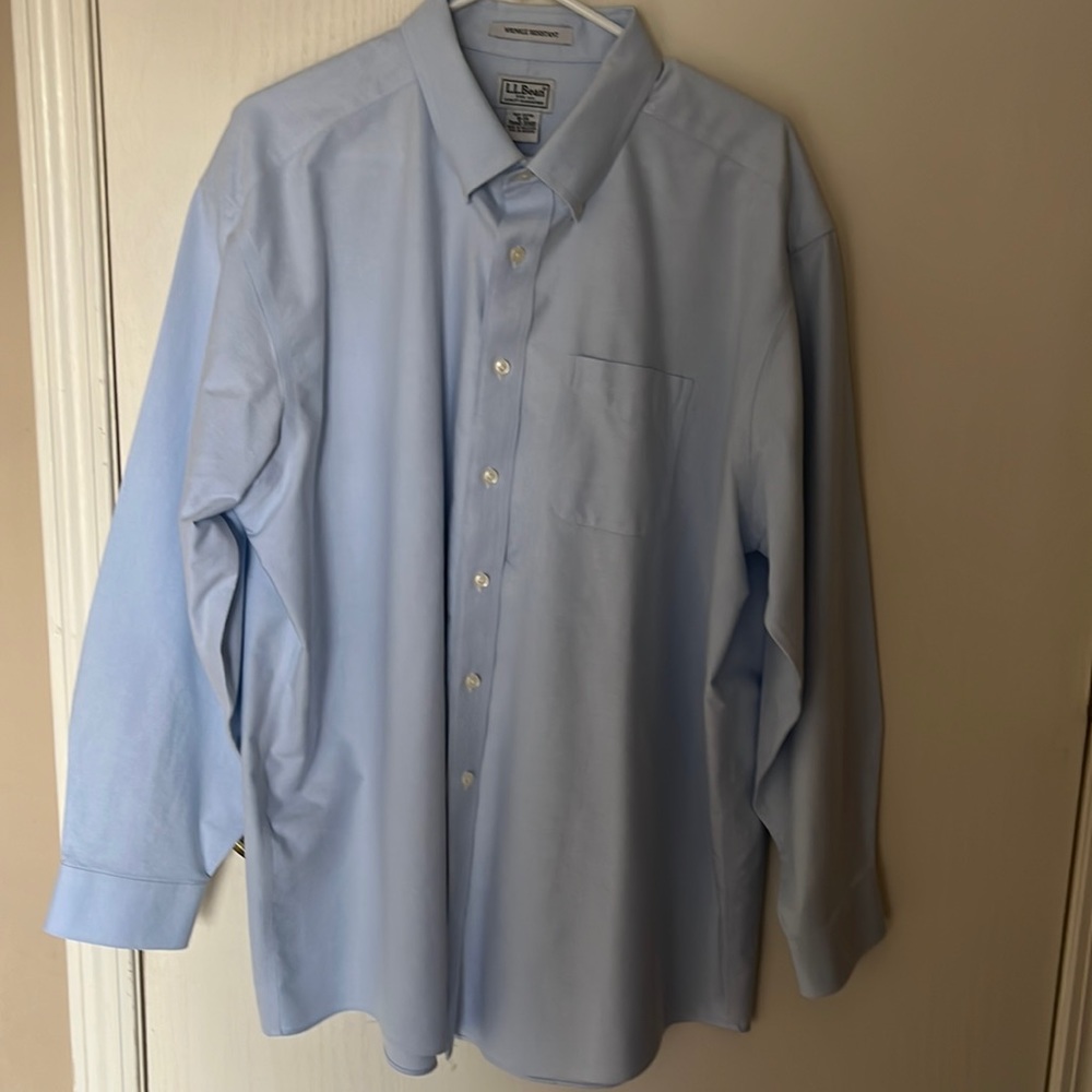 LL Bean dress shirt. Long sleeve, light blue, size 18-34 item id 209410.